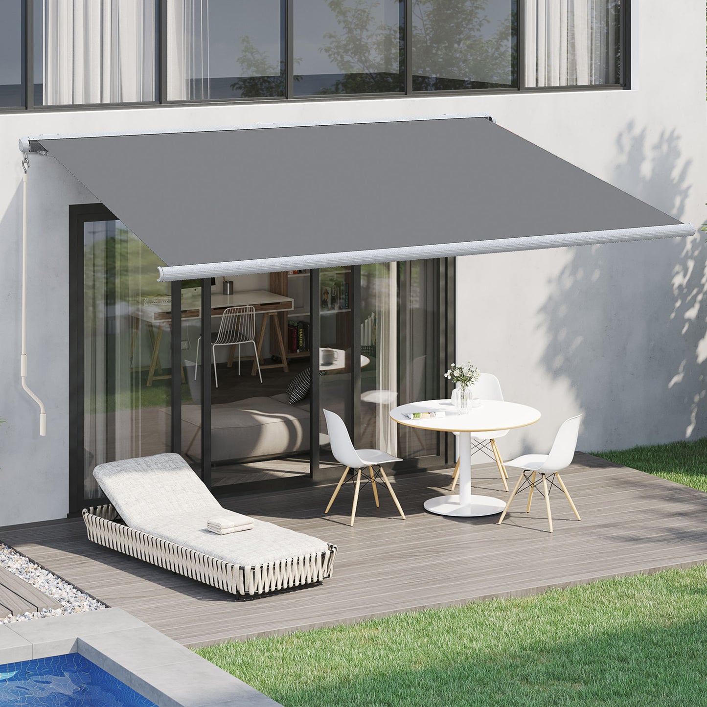 Outsunny 4x3m Full Cassette Electric/Manual Retractable Awning with Remote Controller, Sun Canopies for Patio Door Window with Remote Controller, Grey