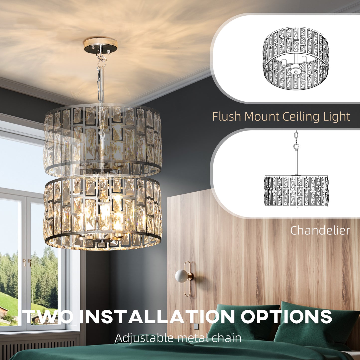 HOMCOM 72 Glass Crystallite Chandelier - Silver-Tone