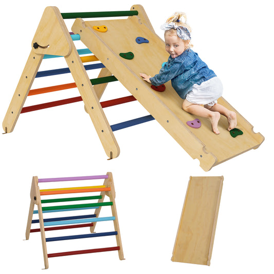 Photo of AIYAPLAY Toddler Climbing Frame for Kids, with Ramp, 3-in-1 Wooden Play Triangle Set for 18-48 Months, Multicolour in Multicolour colour on a white background
