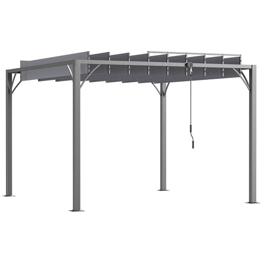 Photo of Outsunny 3 x 3(m) Outdoor Pergola with Retractable Roof, Aluminium Louvered Patio Gazebo Canopy for Garden, Patio, Grey in Grey colour on a white background