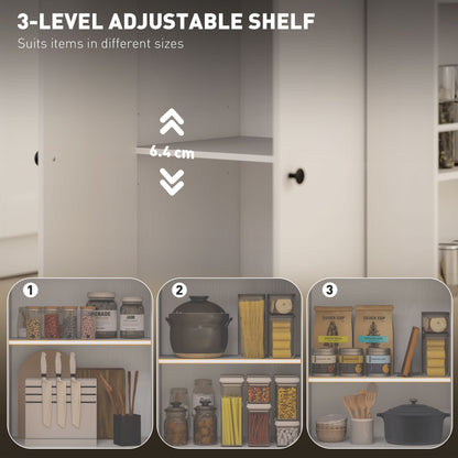 Open kitchen island cabinet showing an adjustable shelf and three height settings