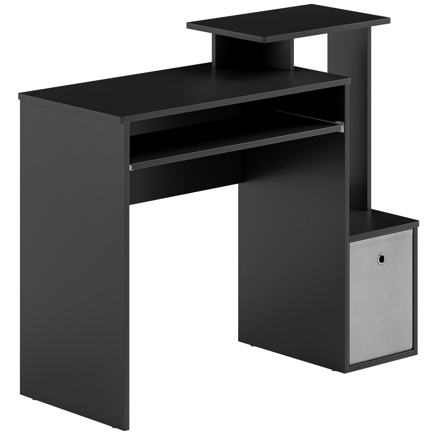 Photo of HOMCOM Computer Desk with Sliding Keyboard Tray Storage Drawer Shelf Home Office Workstation Black in Black colour on a white background