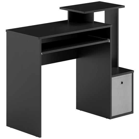 Photo of HOMCOM Computer Desk with Sliding Keyboard Tray Storage Drawer Shelf Home Office Workstation Black in Black colour on a white background