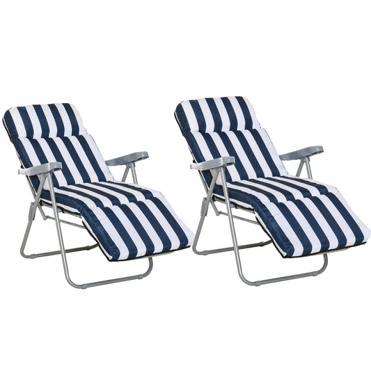Photo of Outsunny 2Pc Folding Sun Loungers Set-Blue/White in Set-Blue/White colour on a white background