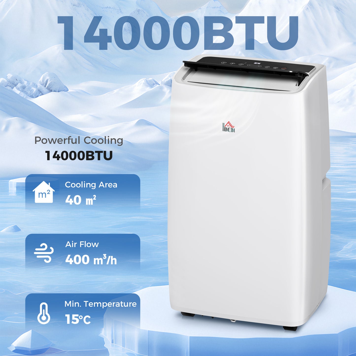 HOMCOM Portable Air Conditioner 12000 BTU BTU, 4-in-1 Air Conditioning Unit, Dehumidifier, Cooling, Fan, Child Lock, 40m²