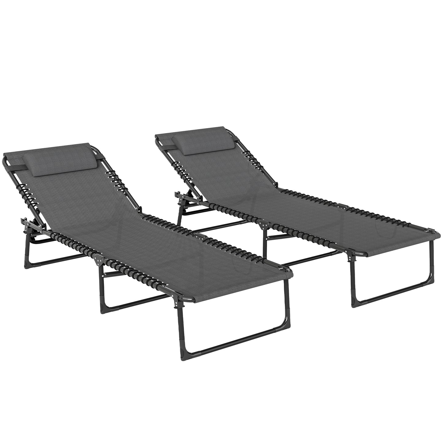 Photo of Outsunny Set of Two Folding Sun Loungers, with Four-Position Backs - Grey in Grey colour on a white background