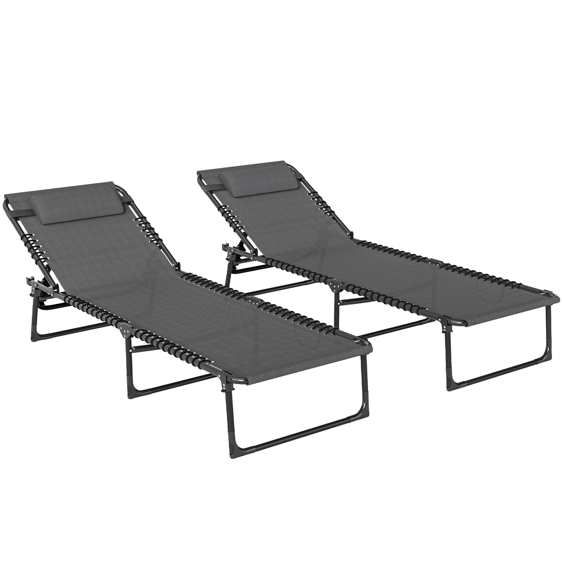 Photo of Outsunny Set of Two Folding Sun Loungers, with Four-Position Backs - Grey in Grey colour on a white background