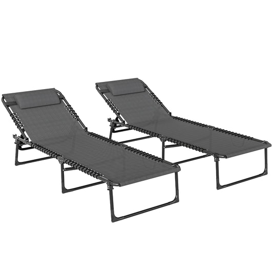 Photo of Outsunny Set of Two Folding Sun Loungers, with Four-Position Backs - Grey in Grey colour on a white background