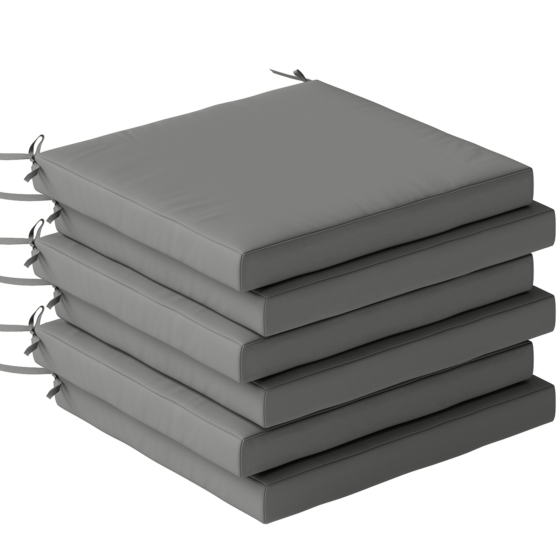 Photo of Outsunny Set of 6 Outdoor Seat Cushions with Machine Washable Cover, Water Repellent Seat Cushions Dark Grey in Grey colour on a white background