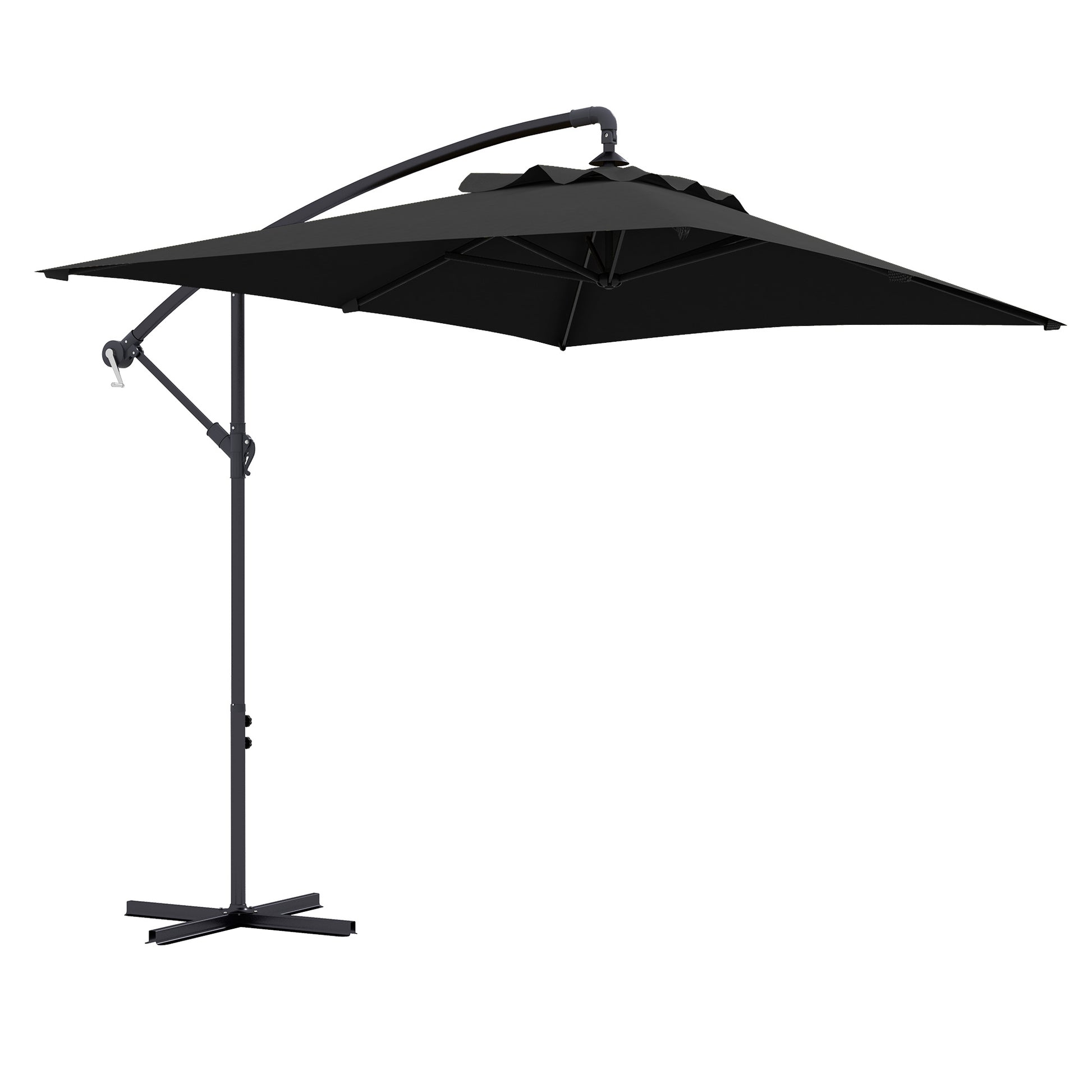 Photo of Outsunny 3m Cantilever Overhanging Parasol, with Cross Base - Black in Black colour on a white background