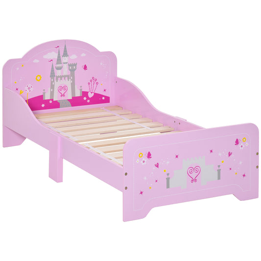 Photo of HOMCOM Kids Bed Princess Castle Theme w/ Side Rails Slats Home Furniture for 3 - 6 Yrs Pink 143 x 73 x 60 cm in cm colour on a white background