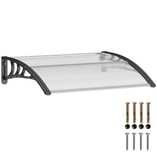 Outsunny clear polycarbonate door canopy with black supports and wall-mounting hardware