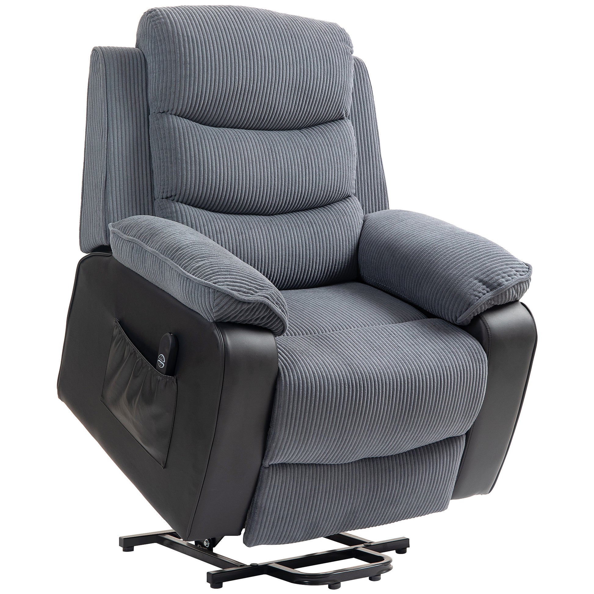 Photo of HOMCOM Overstuffed Corduroy Electric Lift Chair - Dark Grey in Grey colour on a white background