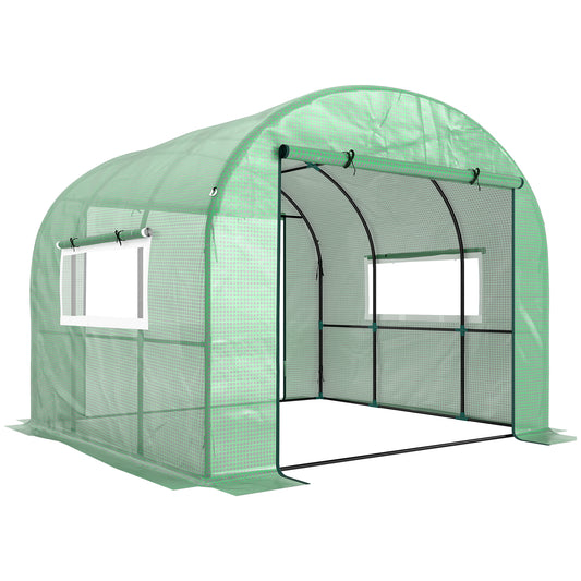 Photo of Outsunny 300 x 300cm Walk-In Polytunnel Greenhouse - Green in Green colour on a white background