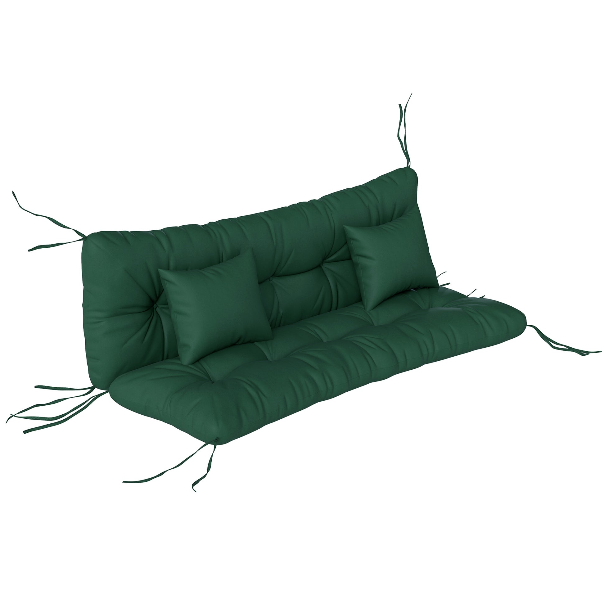 Photo of Outsunny Outdoor Seat Cushions Back Cushion with 2 Pillows, Water Repellent Seat Pads for 3-Seater Chair, Green in Green colour on a white background