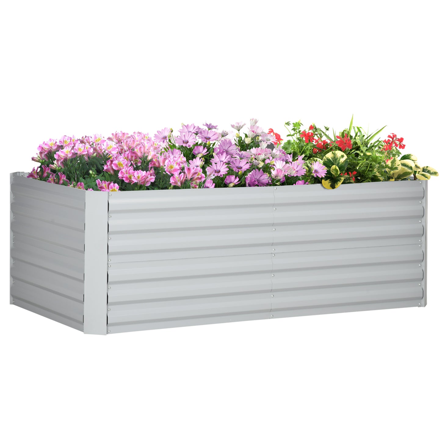 Photo of Outsunny Raised Beds for Garden, Galvanised Steel Outdoor Planters with Multi-reinforced Rods, 180 x 90 x 59 cm, Light Grey in Grey colour on a white background