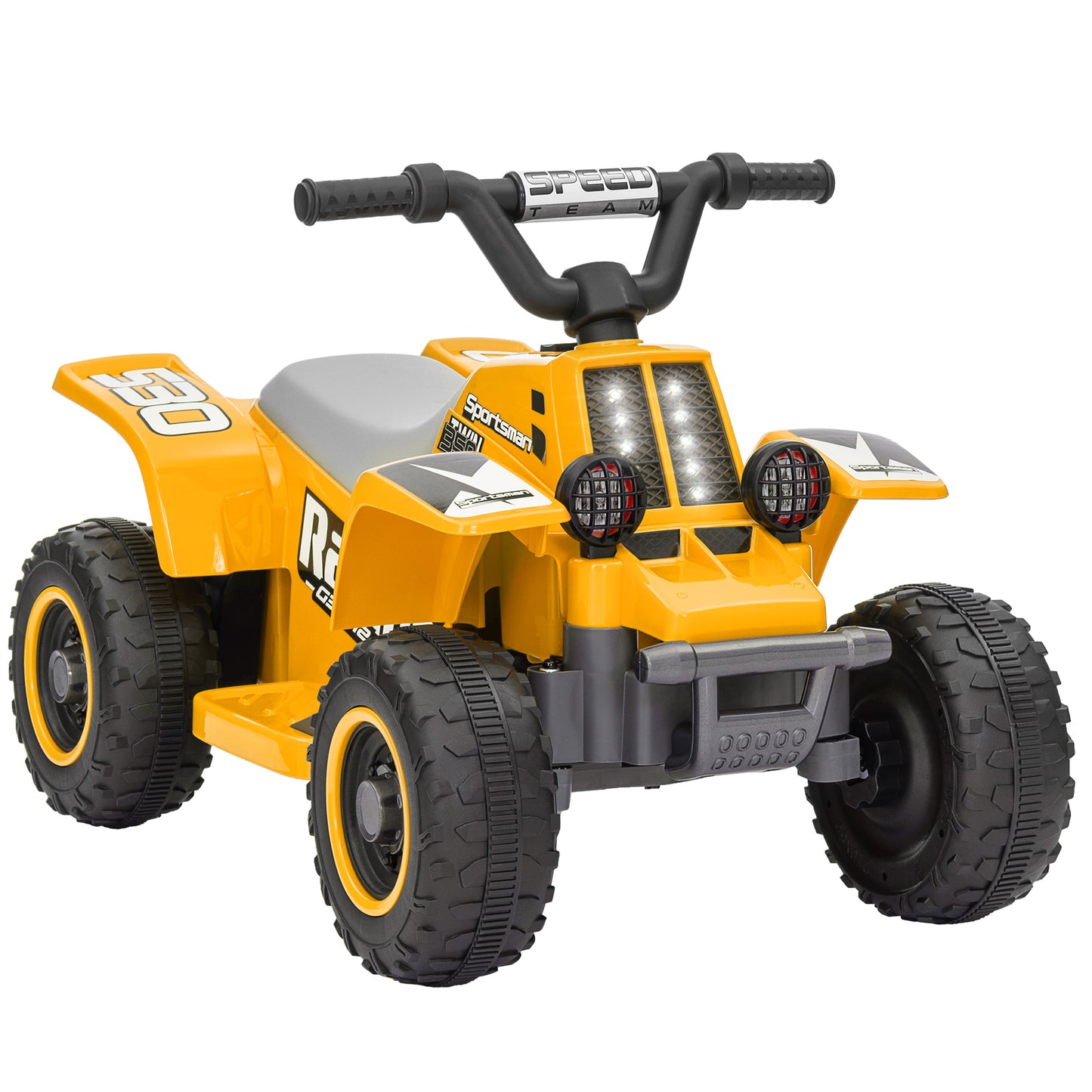 Photo of AIYAPLAY 6V Electric Quad Bike for Kids, Ride On ATV w/ Forward/Reverse, Headlights, for Ages 18-36 Months, Yellow in Yellow colour on a white background