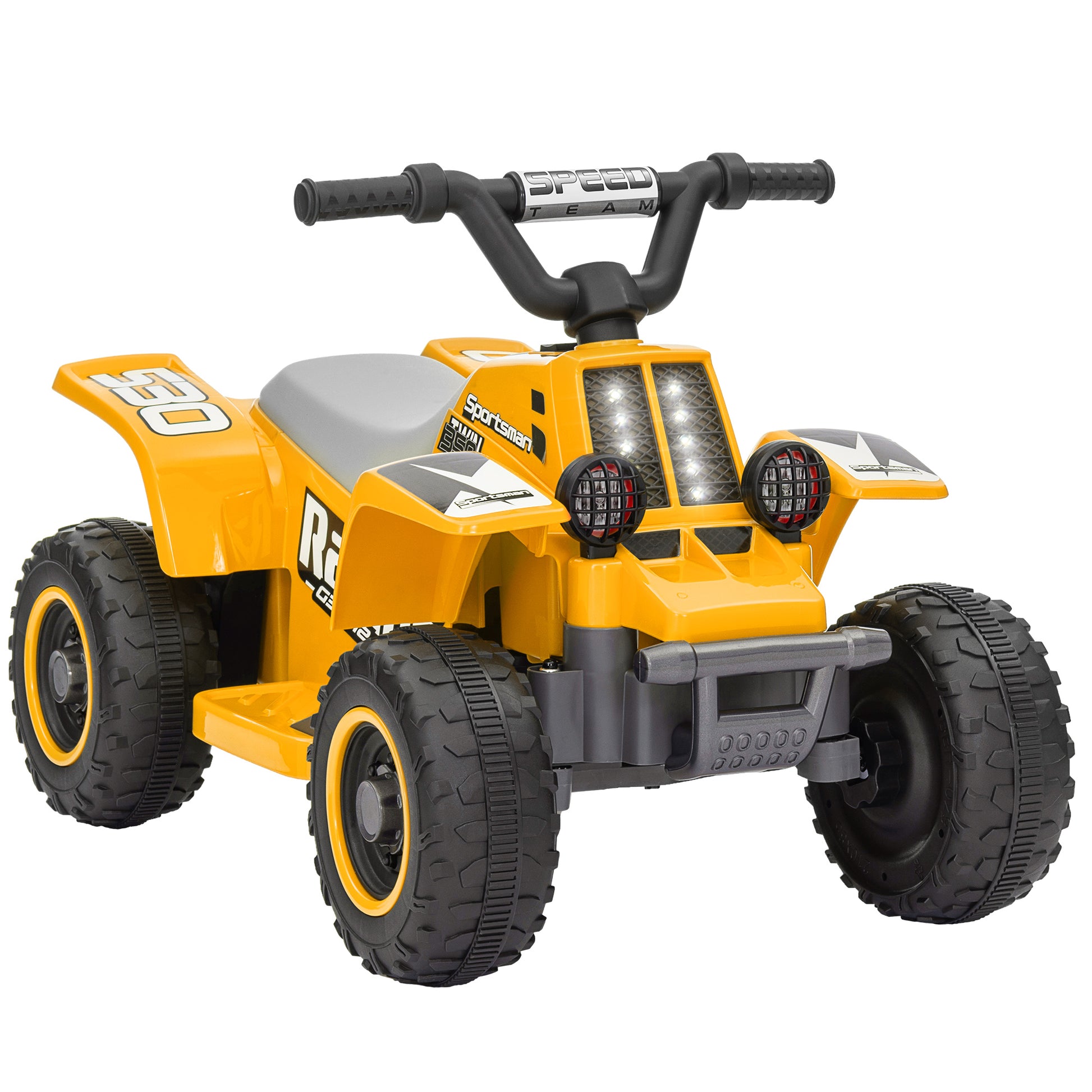 Photo of AIYAPLAY 6V Electric Quad Bike for Kids, Ride On ATV w/ Forward/Reverse, Headlights, for Ages 18-36 Months, Yellow in Yellow colour on a white background