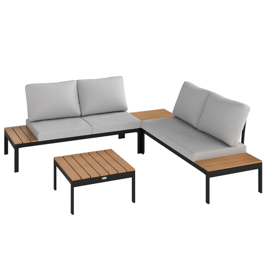 Photo of Outsunny Four-Piece Garden Corner Sofa Set with 2 Loveseats and 2 Coffee Tables - Teak in Teak colour on a white background