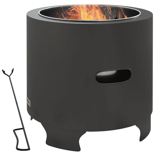 Photo of Outsunny Smokeless Fire Pit, 45cm Portable Wood Burning Firepit, Round Metal Bonfire Stove with Poker for Garden, Camping, Black in Black colour on a white background