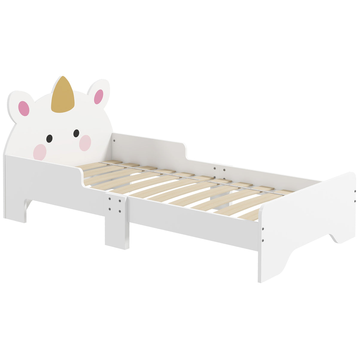 Photo of ZONEKIZ Unicorn-Designed Toddler Bed, Kids Bedroom Furniture, for Ages 3-6 Years, 143 x 74 x 67cm - White in White colour on a white background