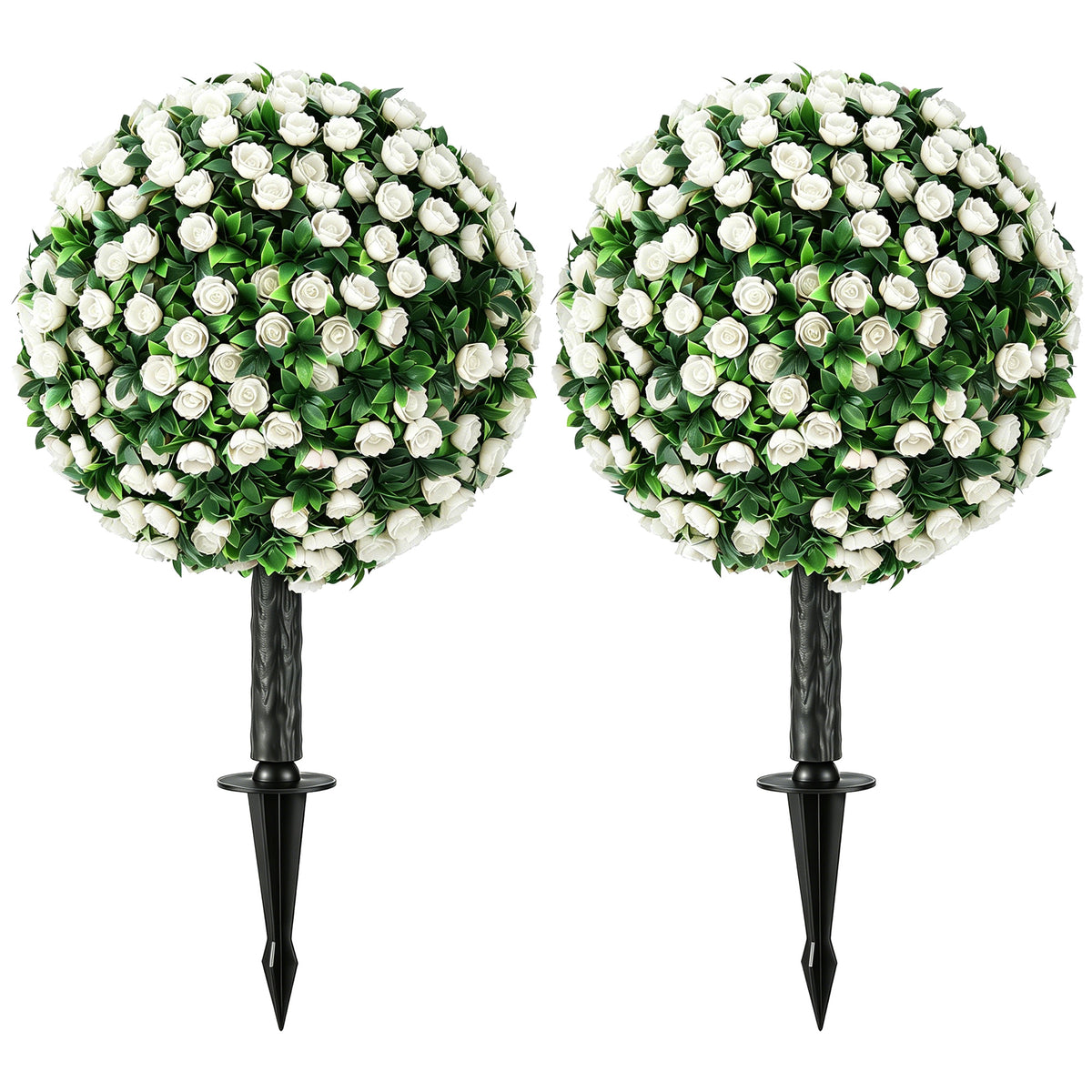 Photo of HOMCOM Artificial Rose Topiary UV Resistant, 2-Pack Fake Plants, 55 cm, White in White colour on a white background