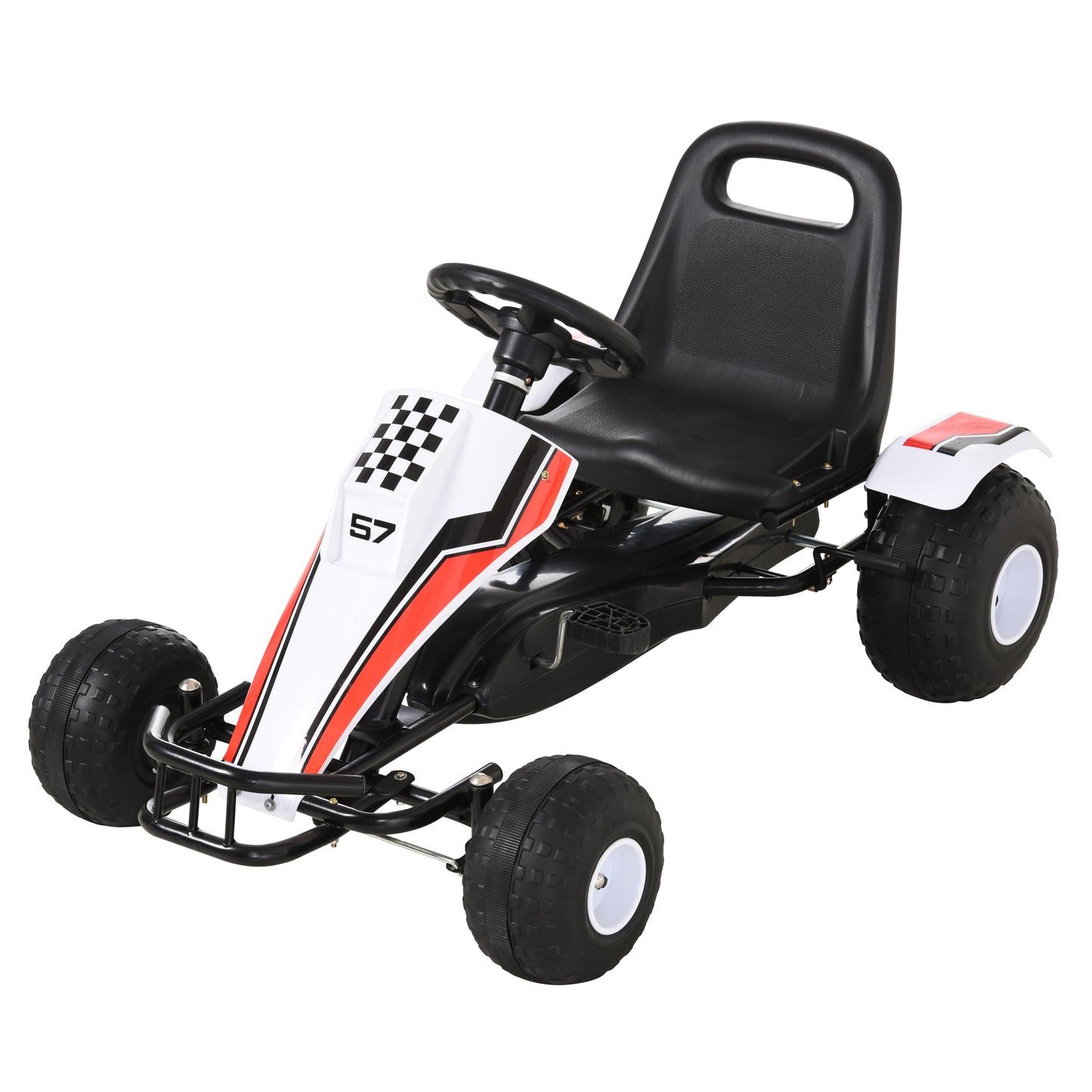 Photo of HOMCOM Kids Children Pedal Go Kart Manual Ride On Car w/ Brake Gears Steering Wheel Adjustable Seat 4 Smooth Wheels Racing-Style White 104 x 66 x 57 cm in cm colour on a white background
