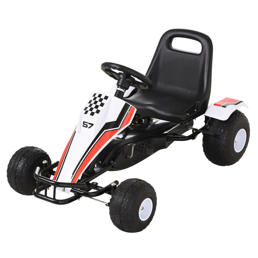 Photo of HOMCOM Kids Children Pedal Go Kart Manual Ride On Car w/ Brake Gears Steering Wheel Adjustable Seat 4 Smooth Wheels Racing-Style White 104 x 66 x 57 cm in cm colour on a white background