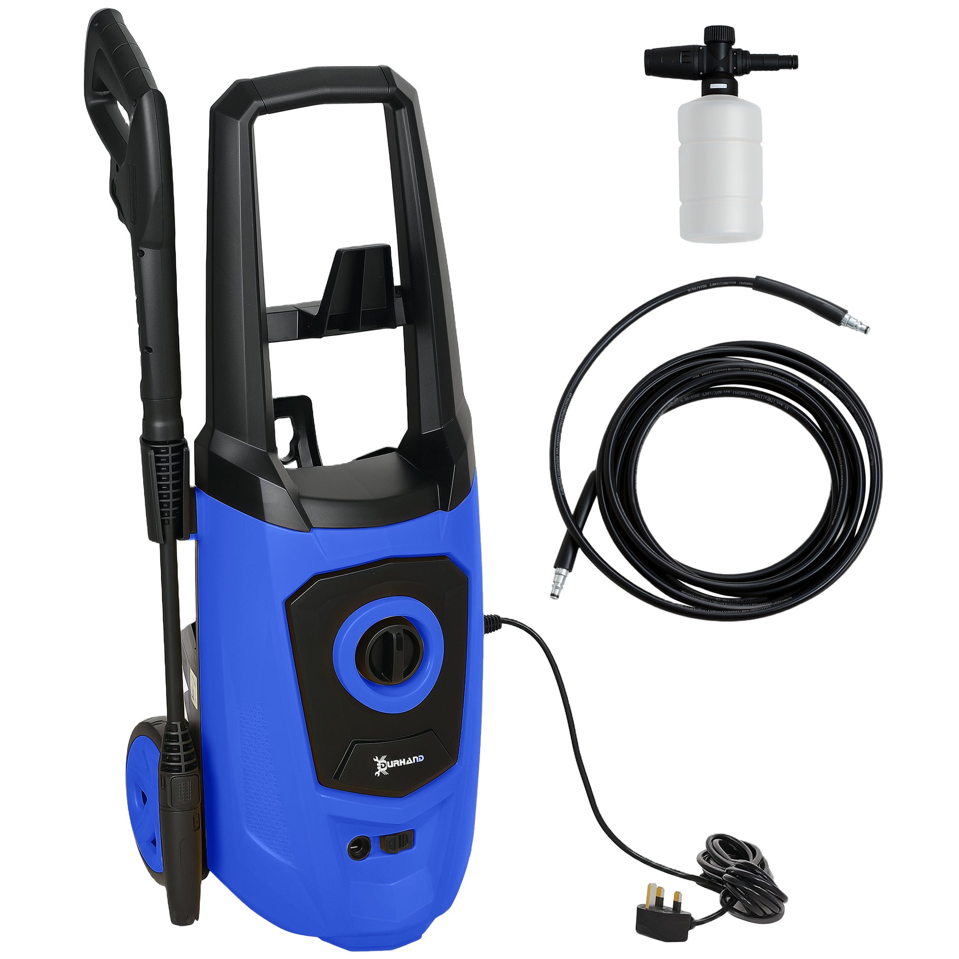 Photo of DURHAND High Pressure Washer, 150 Bar Pressure, 510 L/h Flow, 1800W, High-Performance Portable Power Jet Wash Cleaner, Blue in Blue colour on a white background