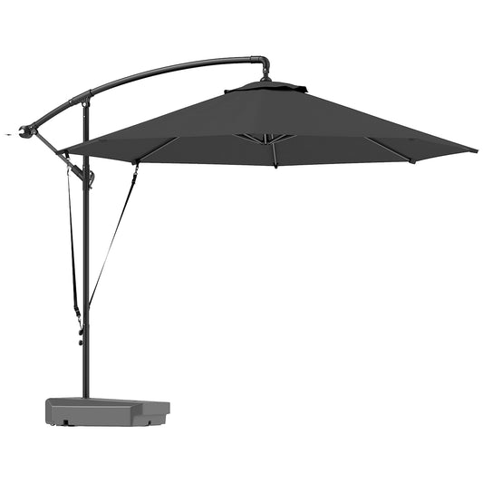 Photo of Outsunny 3(m) Garden Cantilever Parasol with Fillable Base up to 90kg, Wind Protection Strap, Cover, Round Banana Hanging Umbrella with Crank Handle and Tilt, UPF50+ Patio Umbrella, Grey in Grey colour on a white background