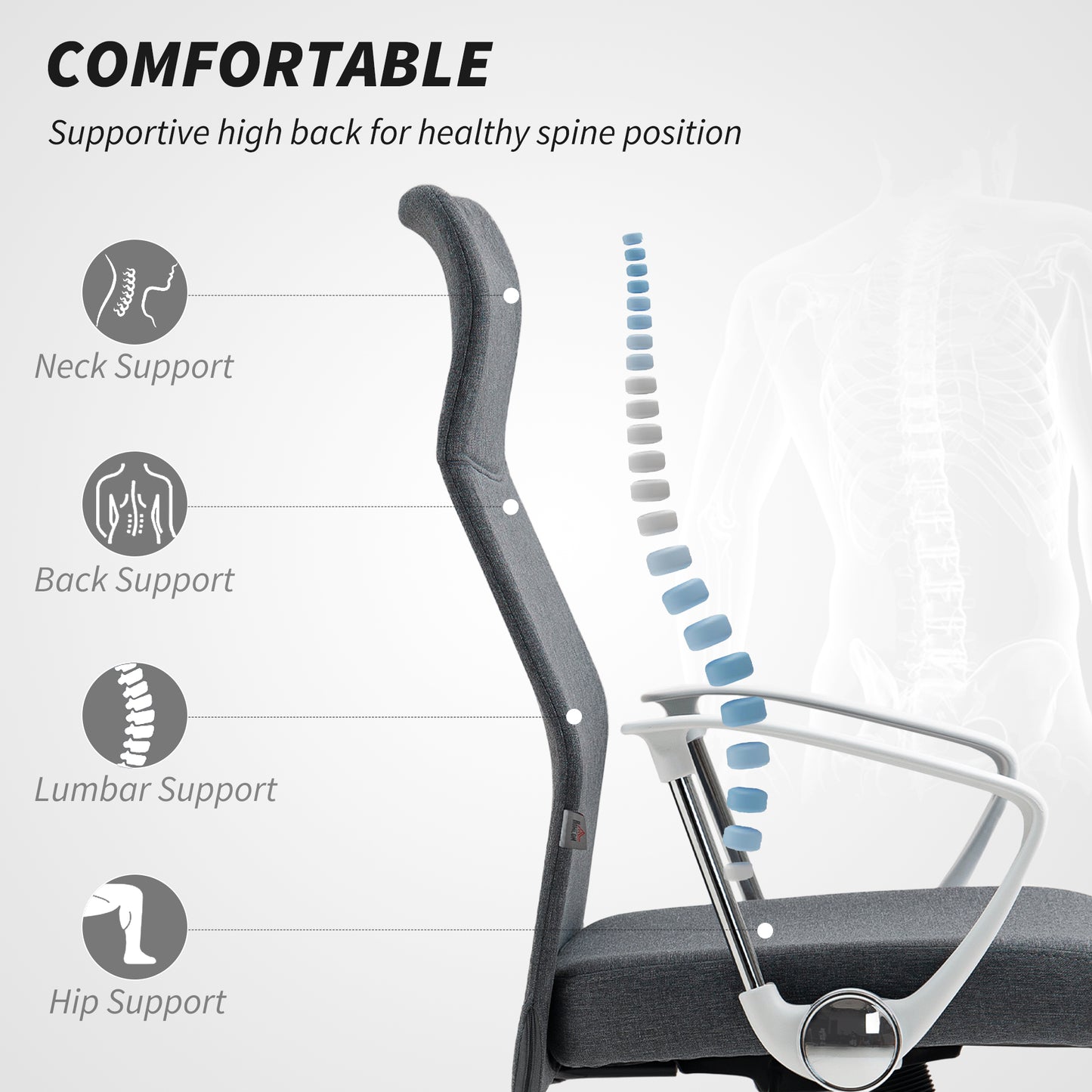 HOMCOM Fabric High Back Office Chair - Grey