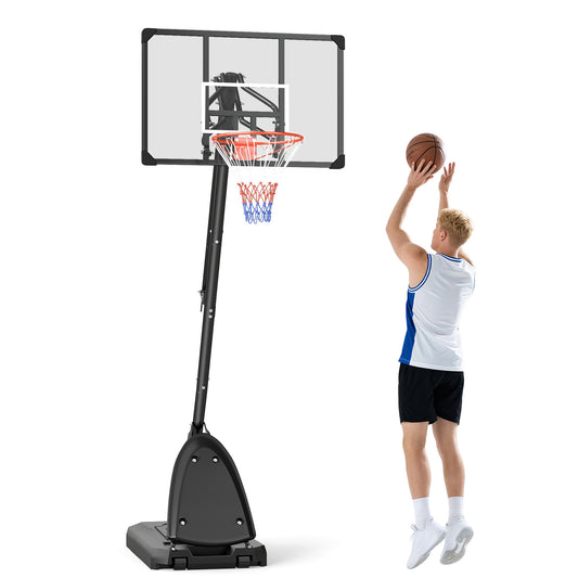 Photo of SPORTNOW 2.4-2.9m Adjustable Basketball Hoop and Stand with Weighted Base, Portable on Wheels, Black in Black colour on a white background