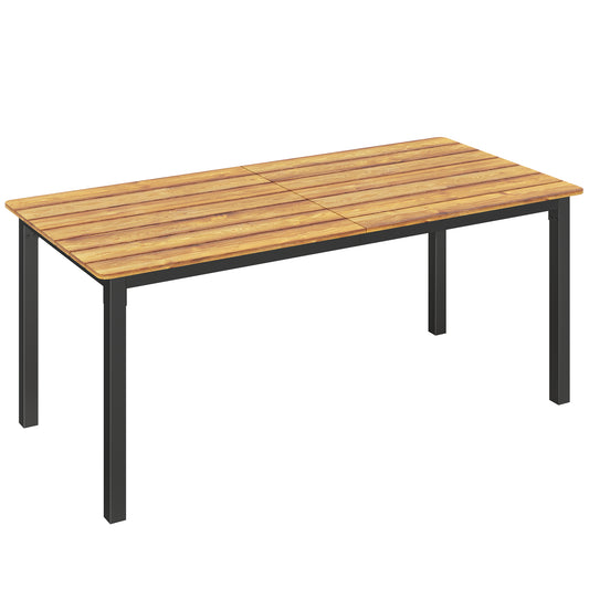 Photo of Outsunny Garden Dining Table for 6-8 Person, 180 x 86 cm Rectangular Outdoor Dining Table with Wood Slatted Top, Teak in Teak colour on a white background