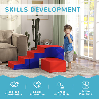 HOMCOM blue and red foam climbing set with steps and block beside a toddler