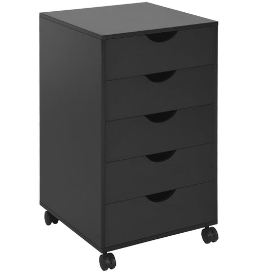 Photo of HOMCOM 5 Drawer Mobile Filing Cabinet, Vertical File Cabinet, Modern Rolling Office Storage Organizer Cupboard, Black in Black colour on a white background