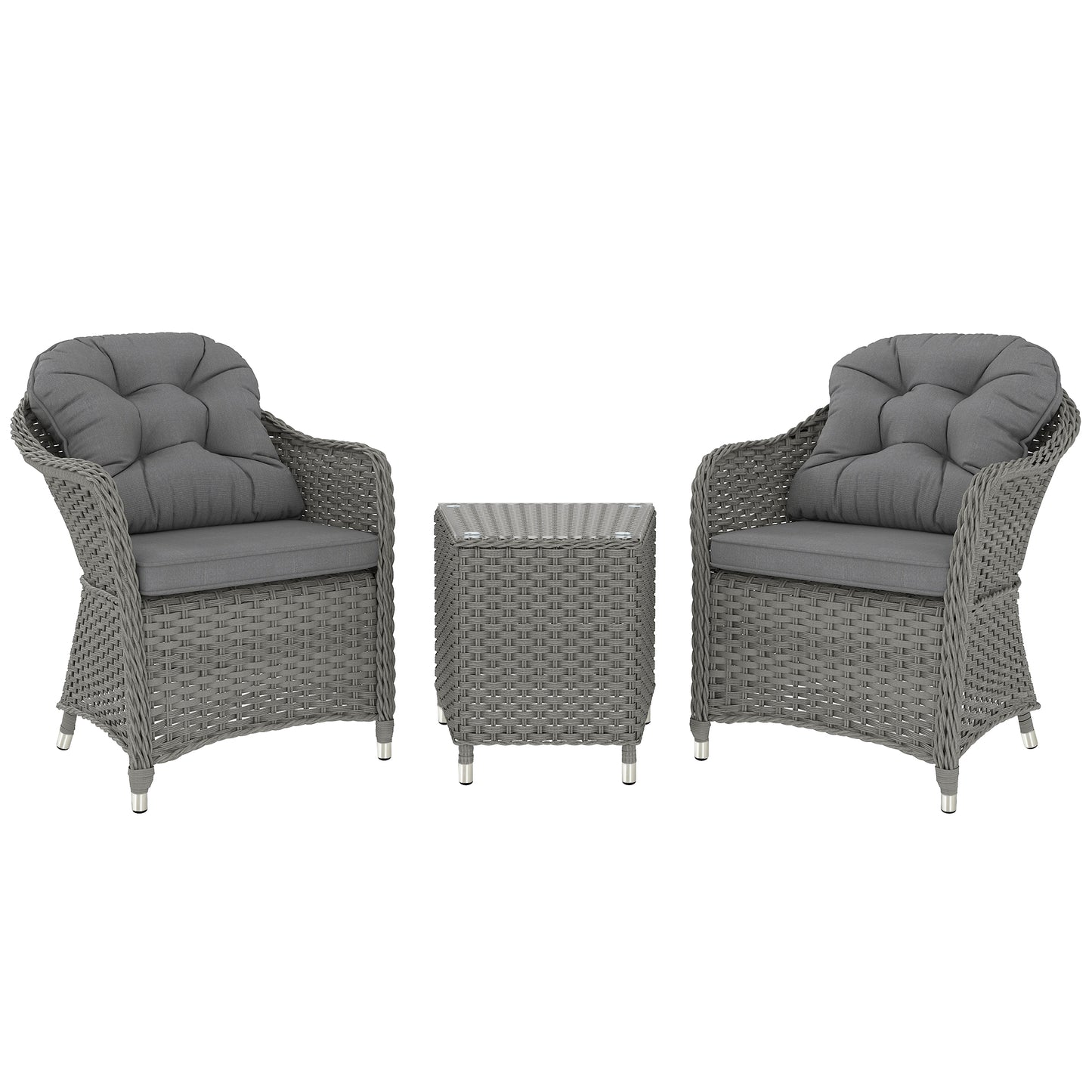 Photo of Outsunny Three-Piece Super Padded Rattan Set - Light Grey in Grey colour on a white background