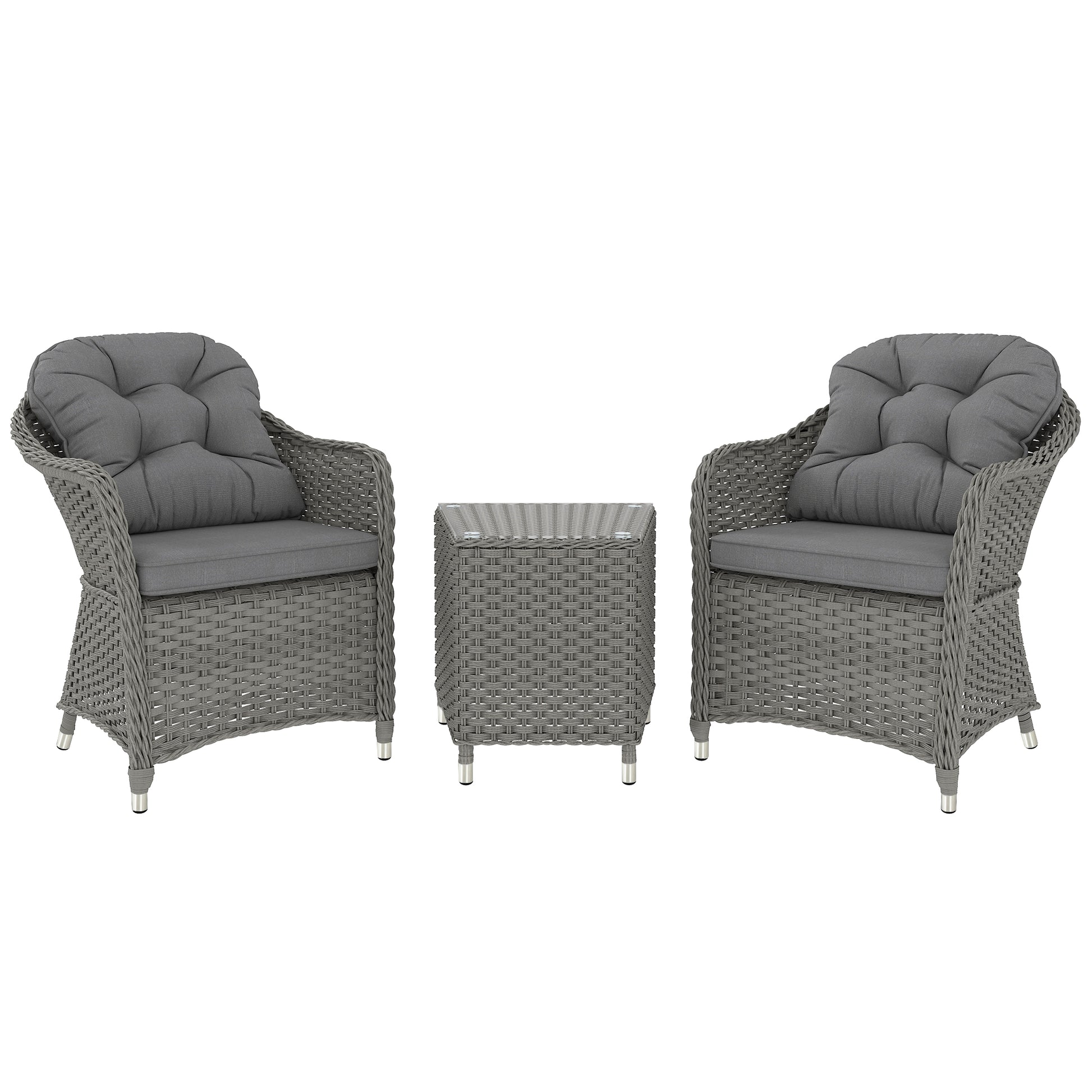 Photo of Outsunny Three-Piece Super Padded Rattan Set - Light Grey in Grey colour on a white background