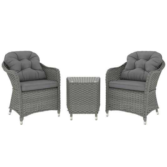 Photo of Outsunny Three-Piece Super Padded Rattan Set - Light Grey in Grey colour on a white background