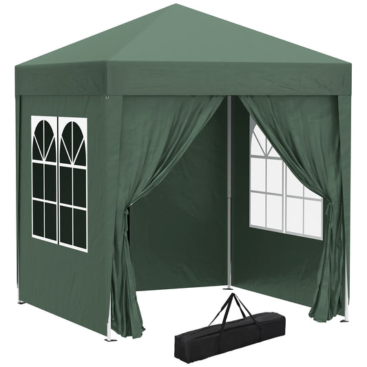 Photo of Outsunny 2 x 2 m Garden Pop Up Gazebo, Wedding Party Tent Marquee, Water Resistant Awning Canopy with Sidewalls, Windows, Carry Bag, Green in Green colour on a white background