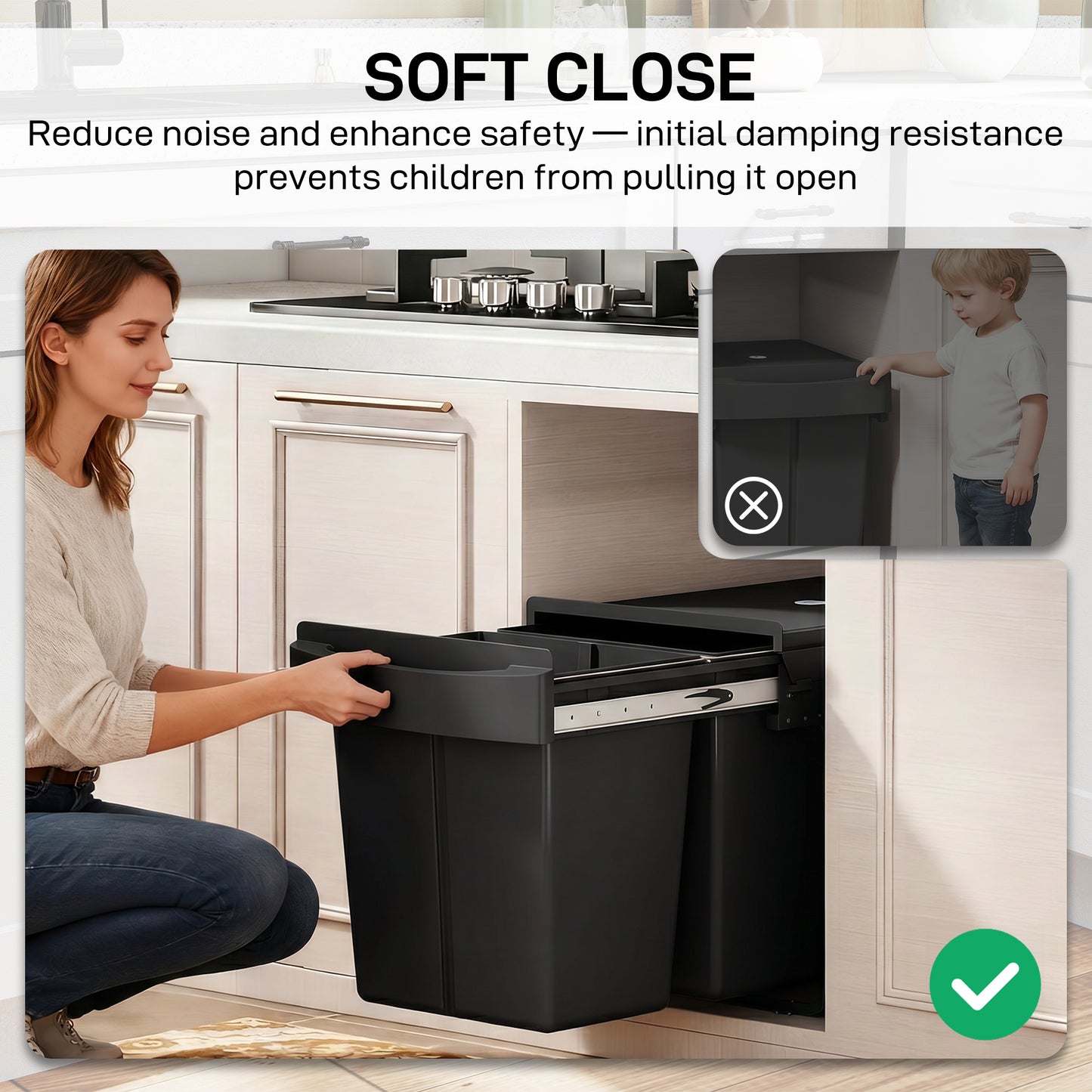 HOMCOM Pull Out Bin, Kitchen Under Sink Bin with 2 Removable Compartments, Smooth Glide, Black