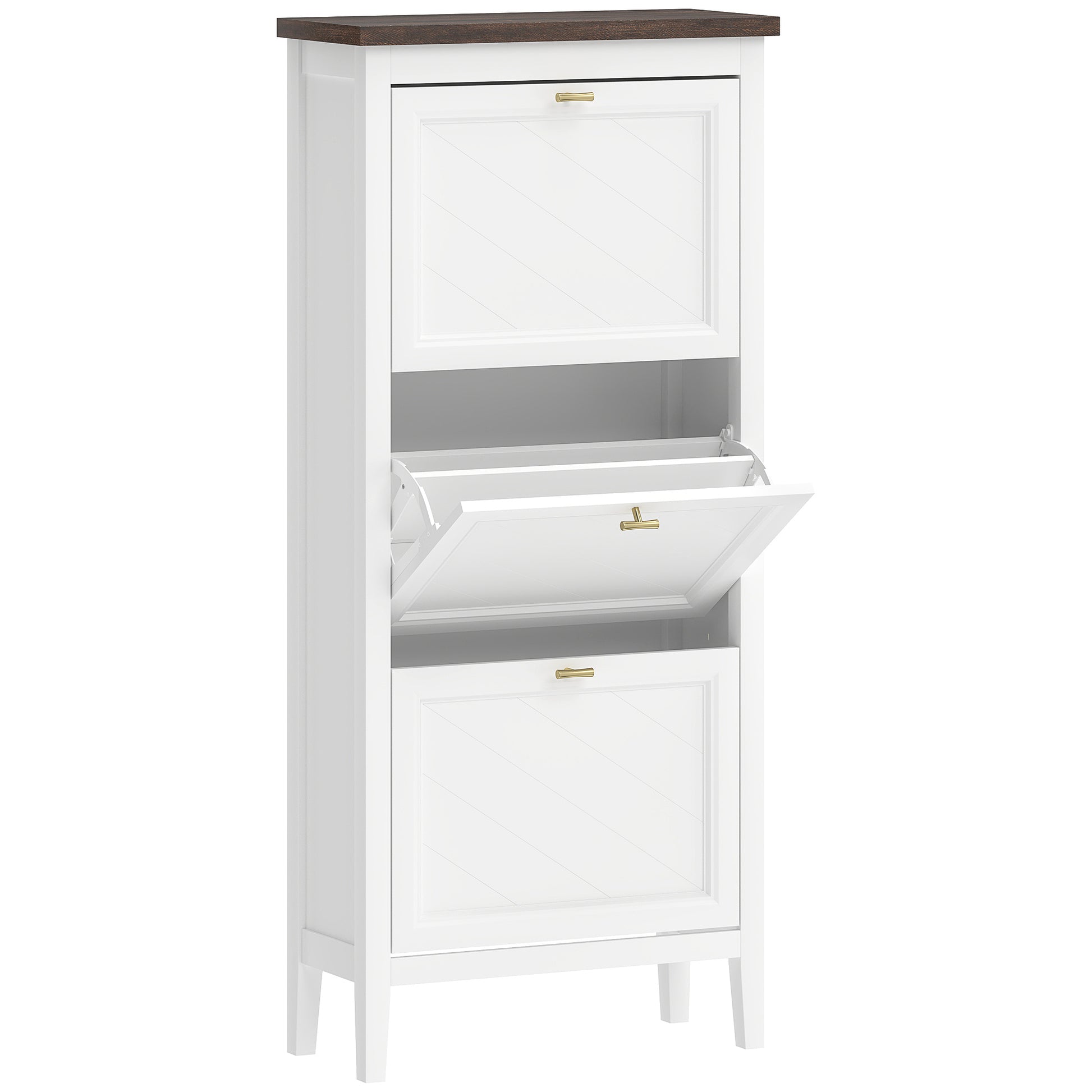 Photo of HOMCOM Shoe Cabinet with 3 Flip Drawers, Farmhouse Narrow Shoe Storage Cabinet with Adjustable Shelves, White in White colour on a white background