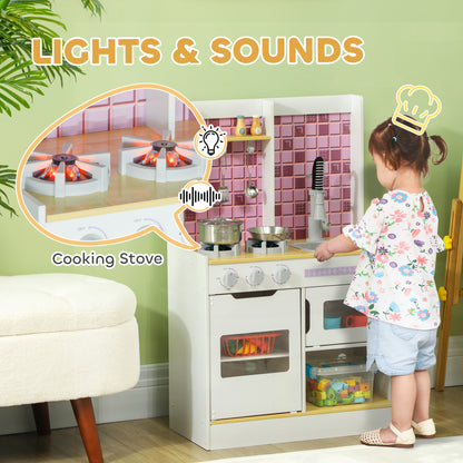 AIYAPLAY play kitchen with glowing stove burners, cookware, sink and oven