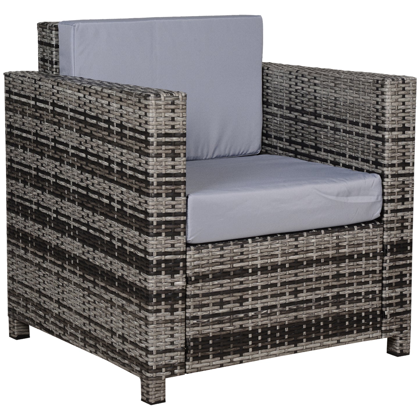 Photo of Outsunny Rattan Garden Armchair 10cm Cushion Outdoor Single Chair with Steel Frame, Grey in Grey colour on a white background