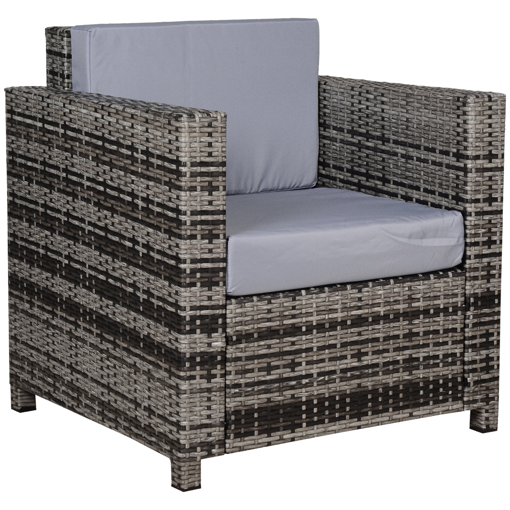 Photo of Outsunny Rattan Garden Armchair 10cm Cushion Outdoor Single Chair with Steel Frame, Grey in Grey colour on a white background