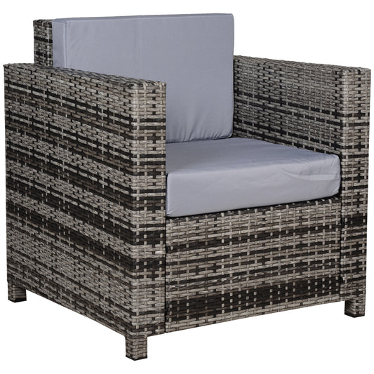 Photo of Outsunny Rattan Garden Armchair 10cm Cushion Outdoor Single Chair with Steel Frame, Grey in Grey colour on a white background
