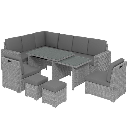 Photo of Outsunny Seven-Piece Rattan Garden Sofa Set, with Expanding Table - Light Grey in Grey colour on a white background