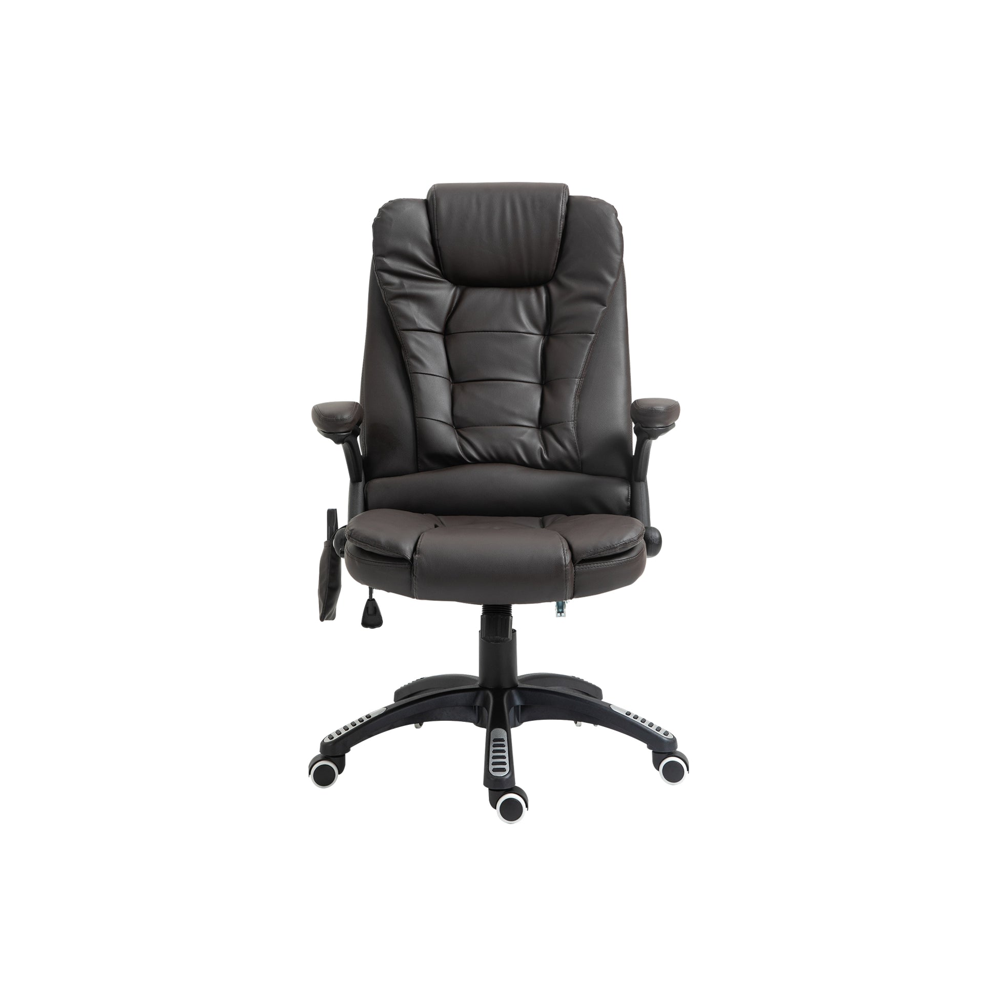 Photo of HOMCOM 6-Point Massage Office Chair with Seat Heated for Home Office, PU Leather High Back Executive Desk Chair with Adjustable Height and 360° Swivel for Work Study, Brown in Brown colour on a white background
