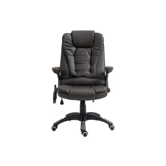Photo of HOMCOM 6-Point Massage Office Chair with Seat Heated for Home Office, PU Leather High Back Executive Desk Chair with Adjustable Height and 360° Swivel for Work Study, Brown in Brown colour on a white background