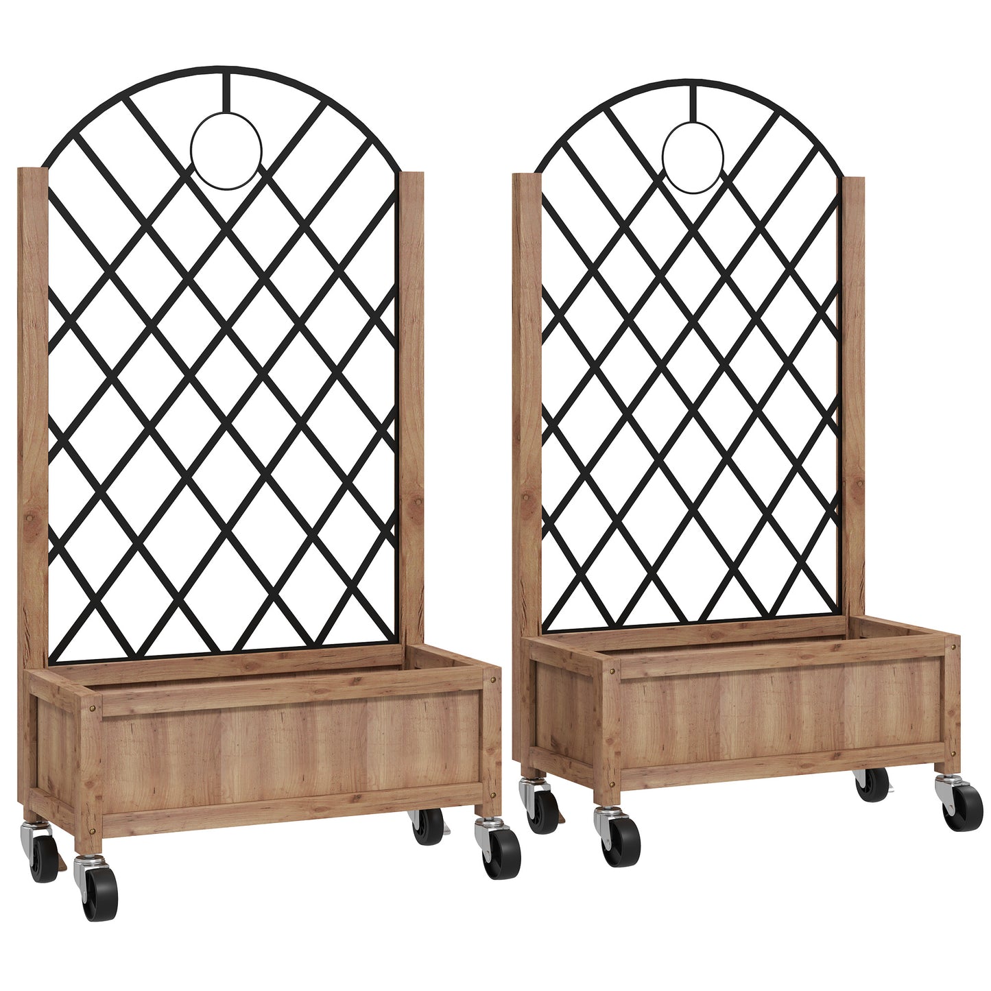 Photo of Outsunny Wooden Planter, with Metal Trellis - Brown/Black in Brown/Black colour on a white background