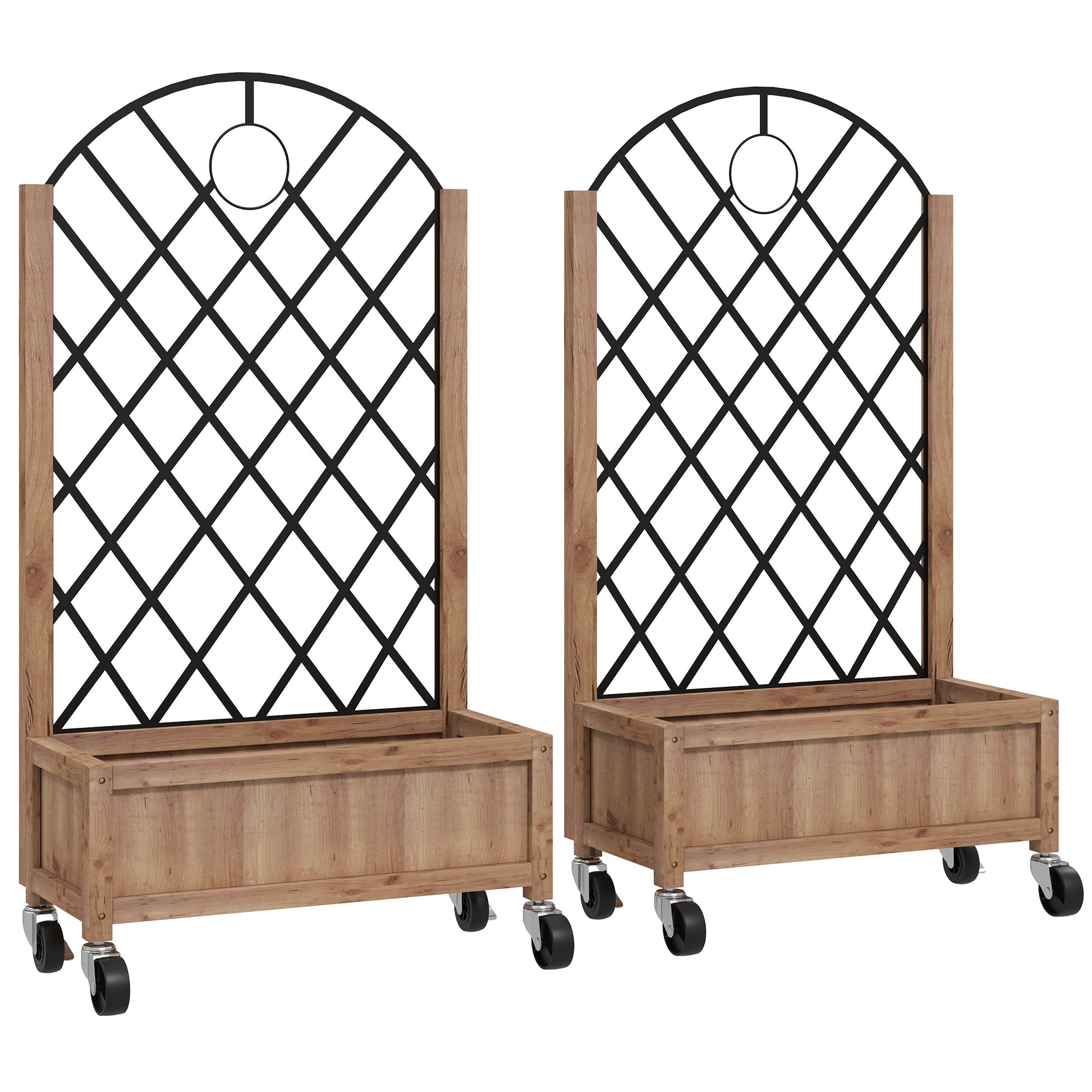Photo of Outsunny Wooden Planter, with Metal Trellis - Brown/Black in Brown/Black colour on a white background